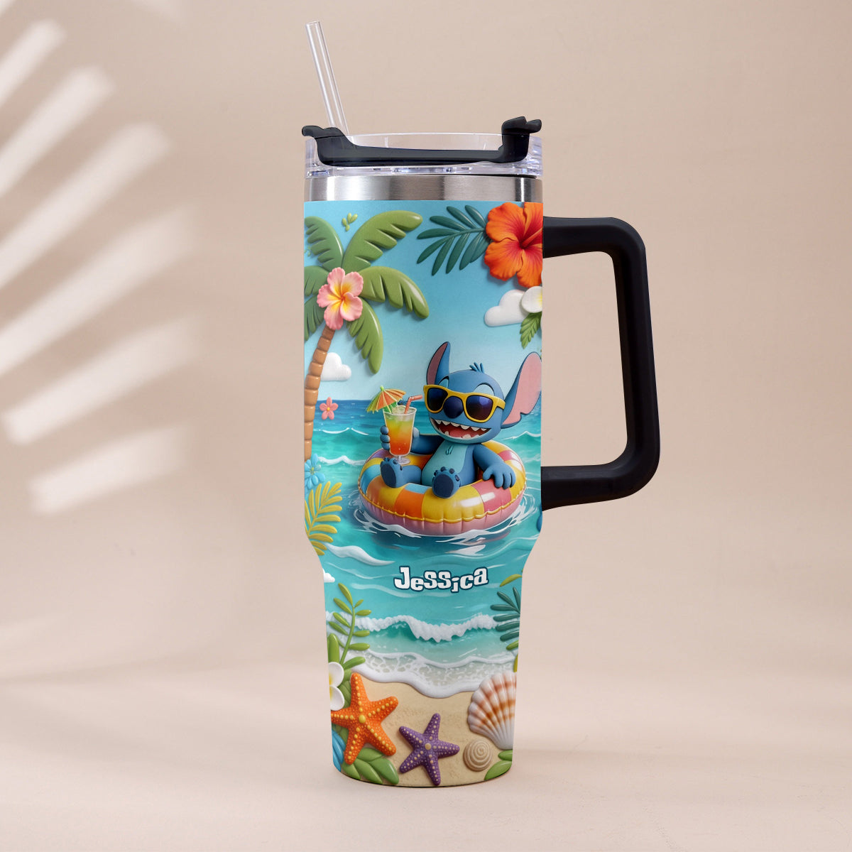 Personalized Ohana Tumbler with Plush Charm for Summer | Custom Name Gift Tumbler With Plush Charm GradoCreations