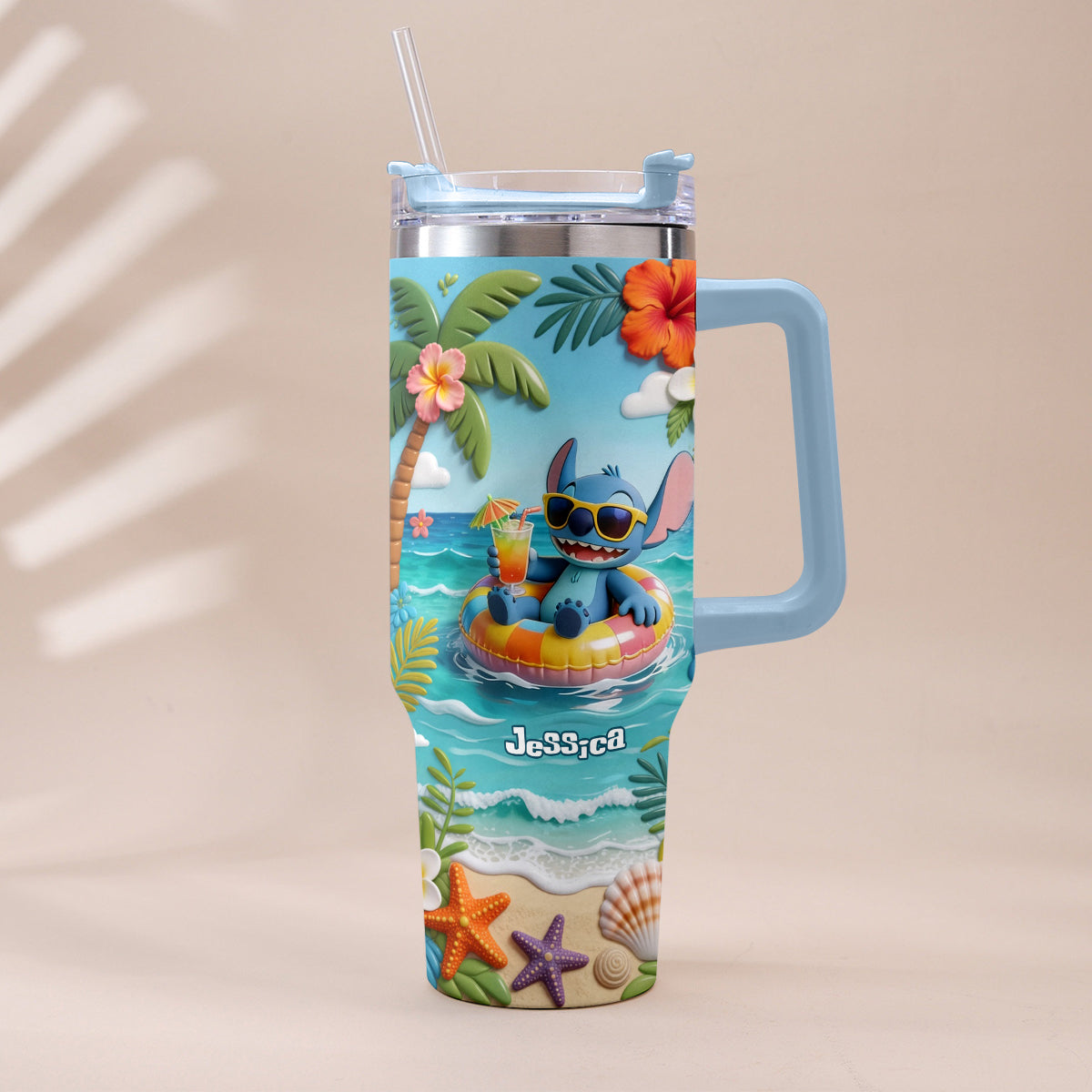 Personalized Ohana Tumbler with Plush Charm for Summer | Custom Name Gift Tumbler With Plush Charm GradoCreations