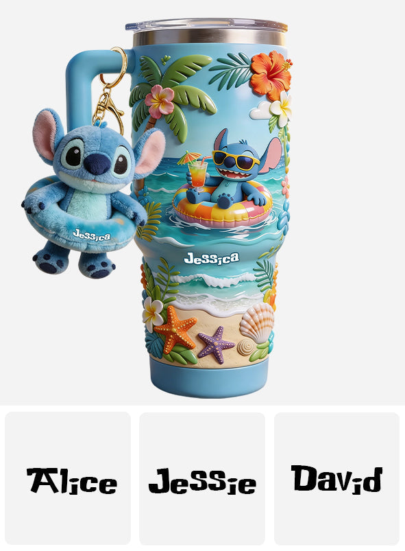 Personalized Ohana Tumbler with Plush Charm for Summer | Custom Name Gift