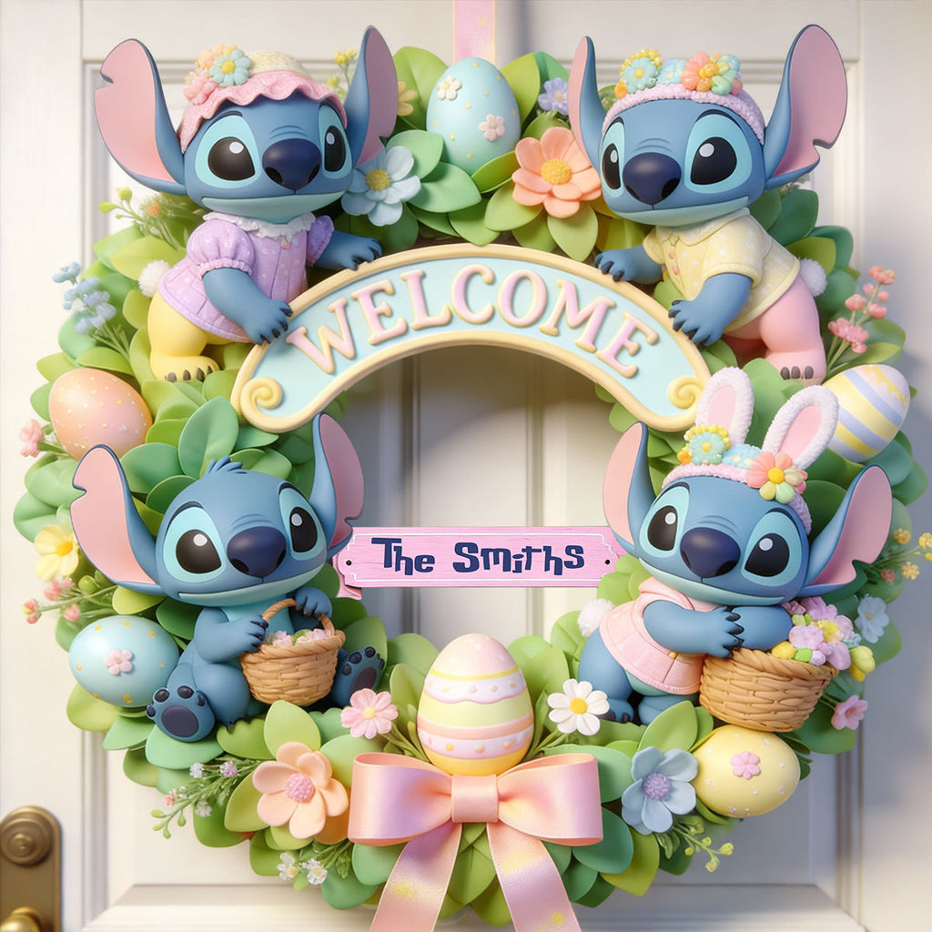 Personalized Easter Wreath with Blue Monster Custom Name Sign Wood Sign GradoCreations