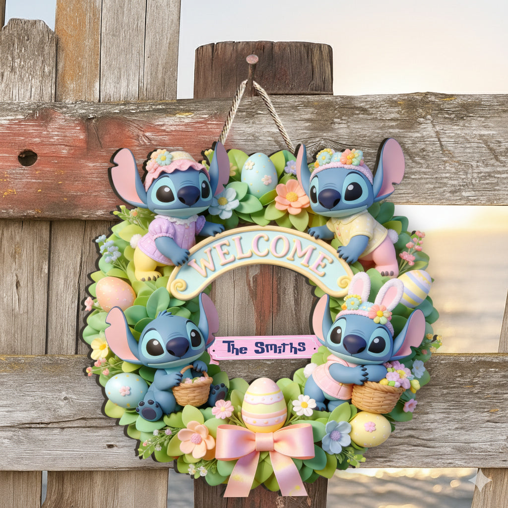 Personalized Easter Wreath with Blue Monster Custom Name Sign Wood Sign GradoCreations
