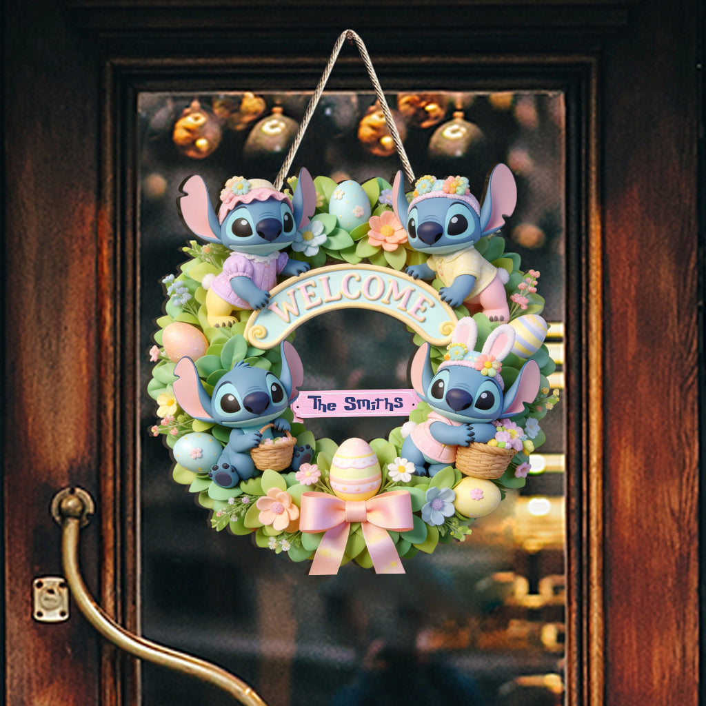 Personalized Easter Wreath with Blue Monster Custom Name Sign Wood Sign GradoCreations