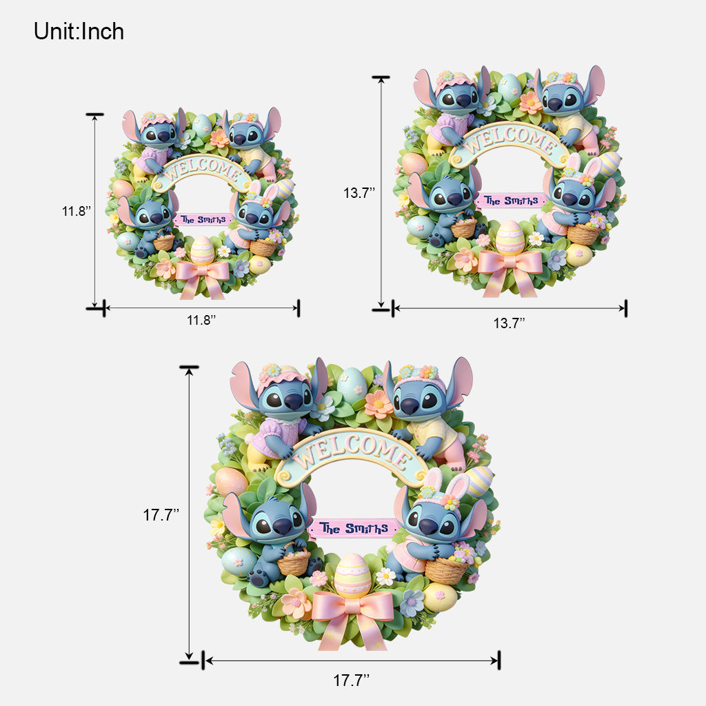 Personalized Easter Wreath with Blue Monster Custom Name Sign Wood Sign GradoCreations