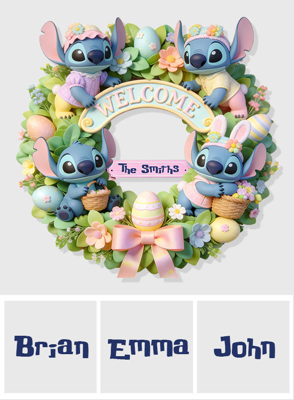 Personalized Easter Wreath with Blue Monster Custom Name Sign Wood Sign GradoCreations