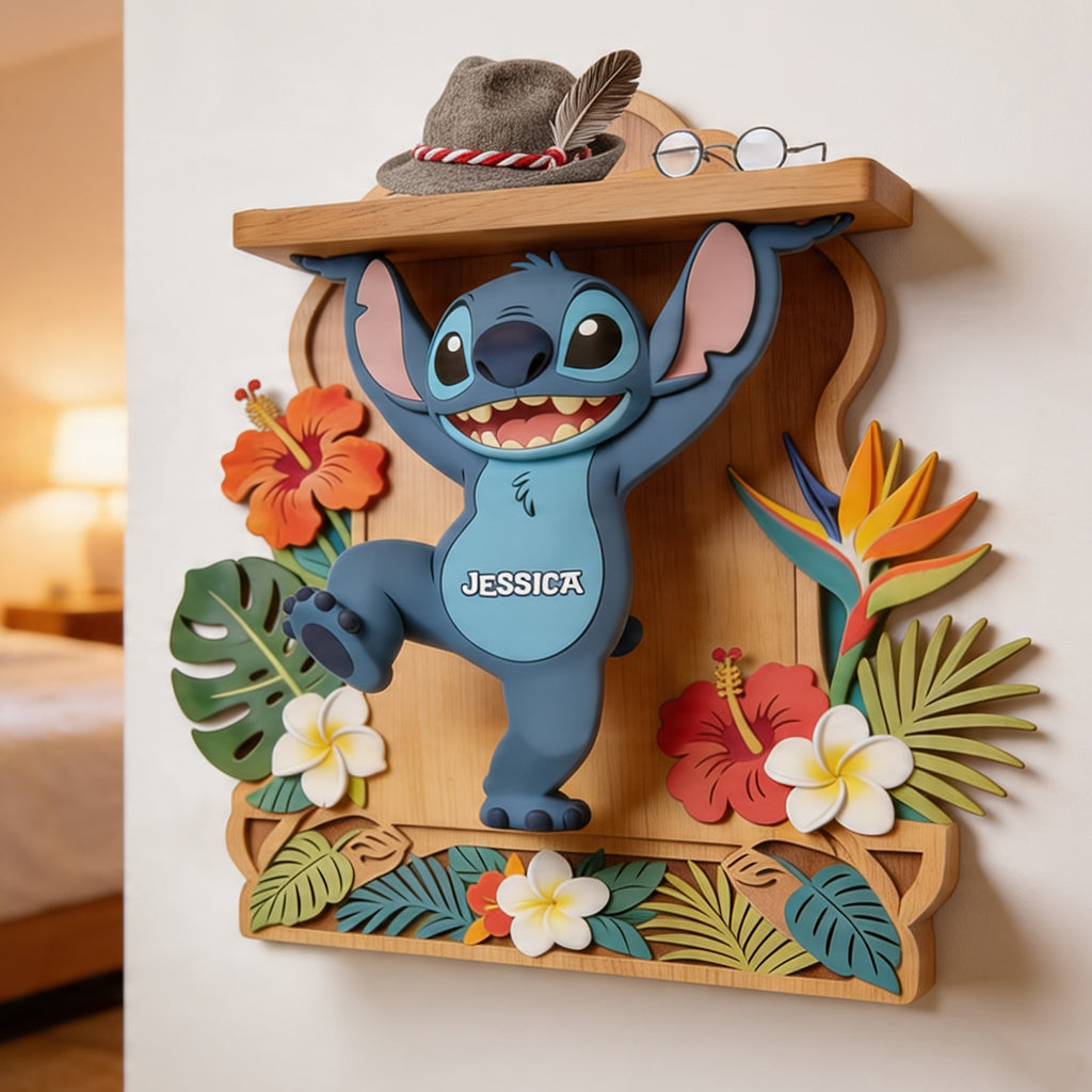 Personalized Wooden Floating Shelf Custom Name Ohana Gift Wooden Floating Shelf GradoCreations