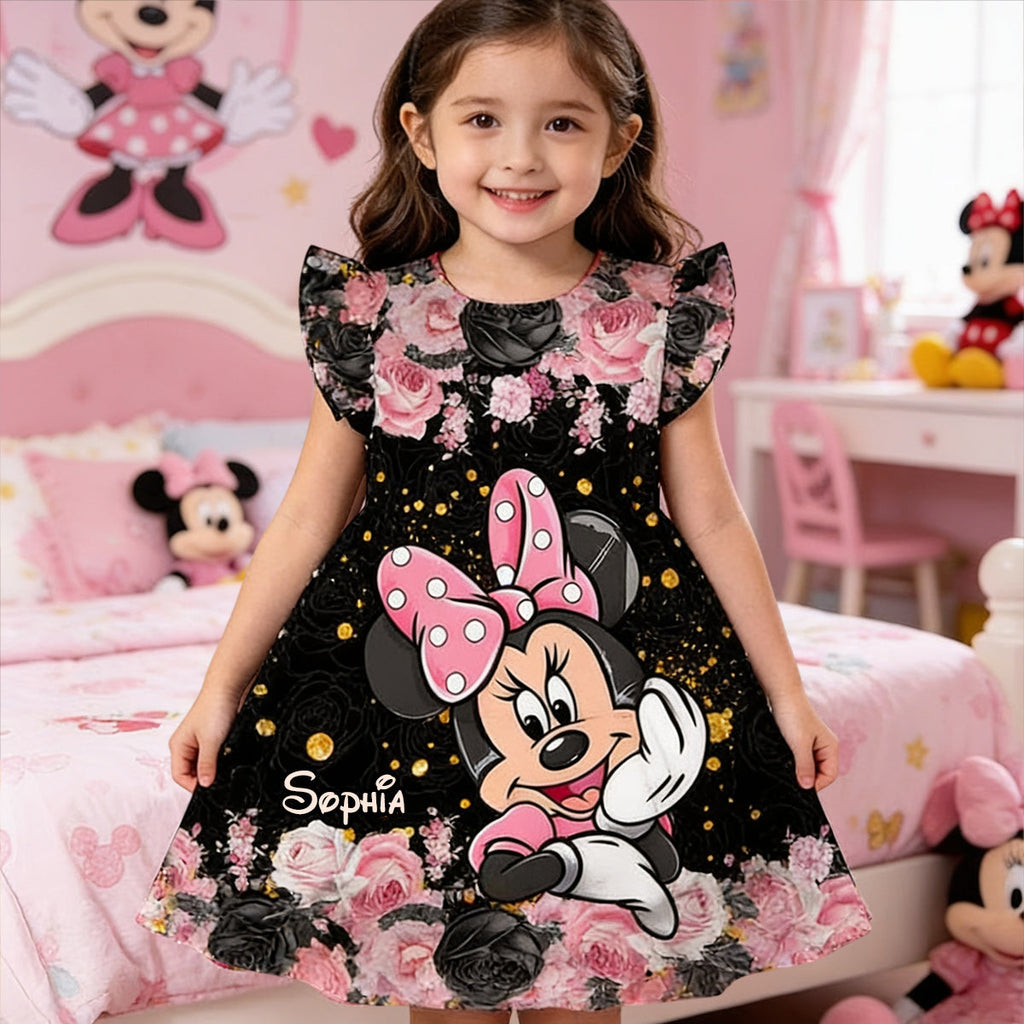 Personalized Kids Ruffle Sleeve Dress with Minnie Design for Girls Kid Ruffle Sleeve Dress GradoCreations