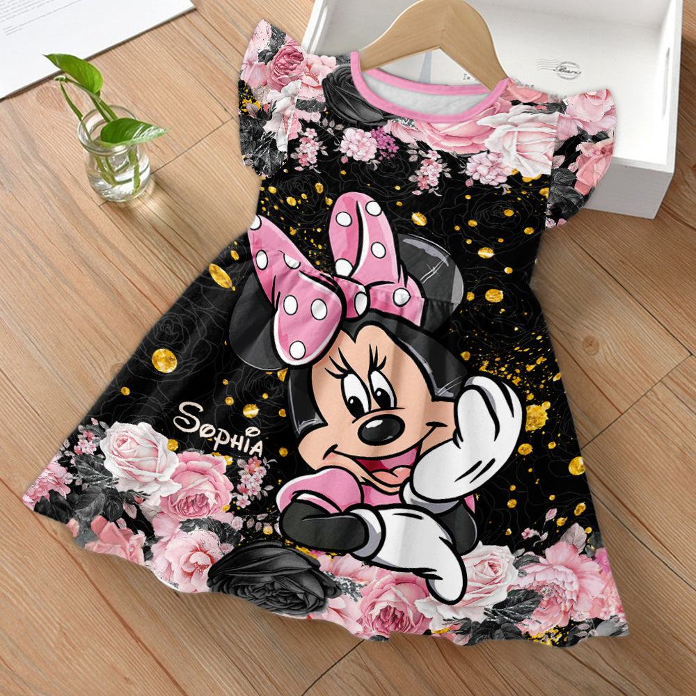 Personalized Kids Ruffle Sleeve Dress with Minnie Design for Girls Kid Ruffle Sleeve Dress GradoCreations