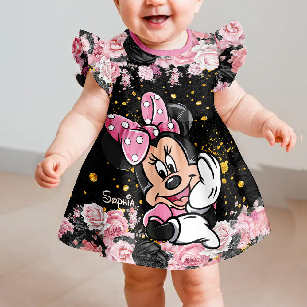 Personalized Kids Ruffle Sleeve Dress with Minnie Design for Girls Kid Ruffle Sleeve Dress GradoCreations