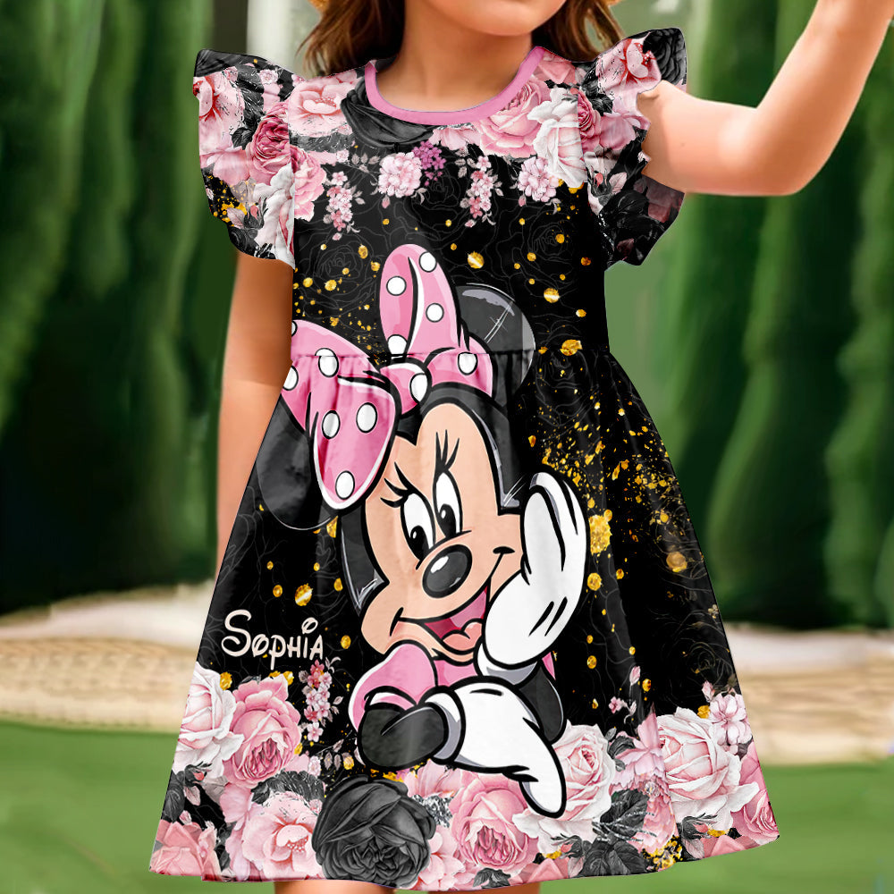 Personalized Kids Ruffle Sleeve Dress with Minnie Design for Girls Kid Ruffle Sleeve Dress GradoCreations