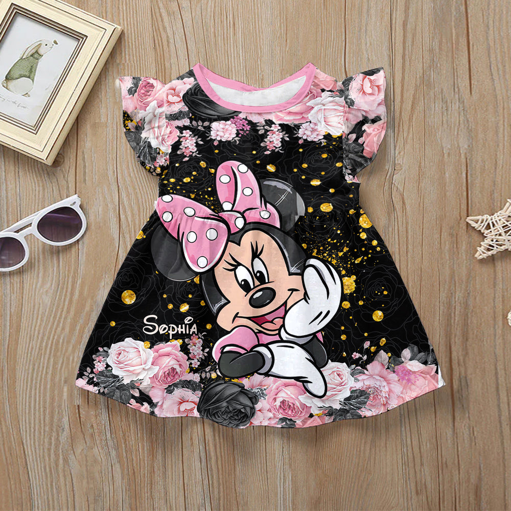 Personalized Kids Ruffle Sleeve Dress with Minnie Design for Girls Kid Ruffle Sleeve Dress GradoCreations