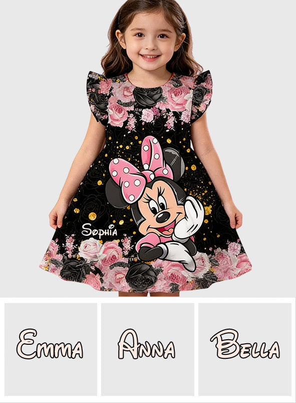 Personalized Kids Ruffle Sleeve Dress with Minnie Design for Girls Kid Ruffle Sleeve Dress GradoCreations
