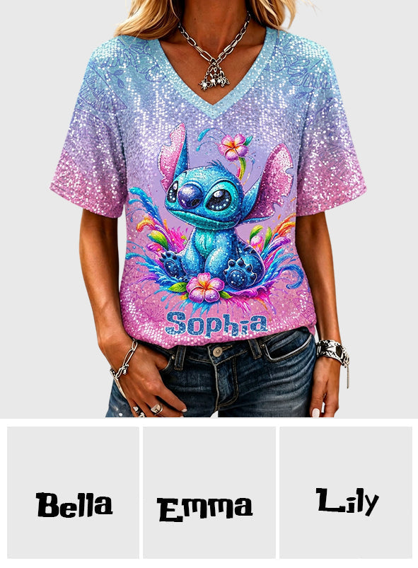 Personalized Fully Printed V-Neck T-Shirt with Cute Design for Kids & Adults Fully Printed V-Neck T-Shirt GradoCreations