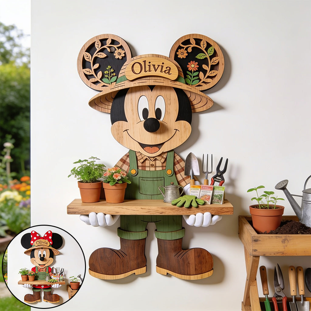 Personalized Wooden Mouse Floating Shelf Custom Name Garden Gift Wooden Floating Shelf GradoCreations