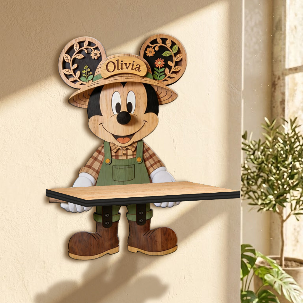Personalized Wooden Mouse Floating Shelf Custom Name Garden Gift Wooden Floating Shelf GradoCreations