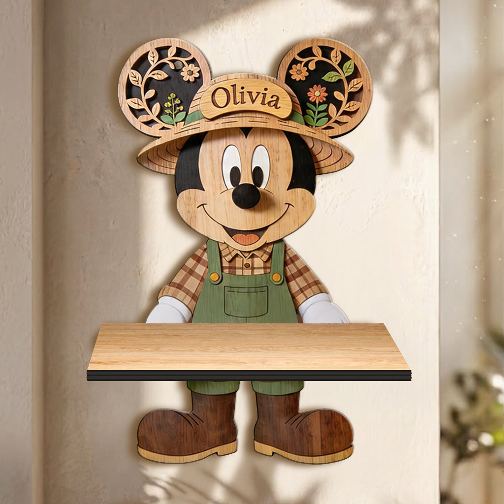Personalized Wooden Mouse Floating Shelf Custom Name Garden Gift Wooden Floating Shelf GradoCreations