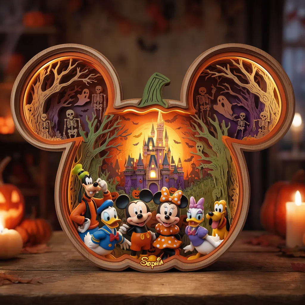 Personalized Mickey Mouse Wooden Light Shadow Box for Halloween Wooden Light Shadow Box GradoCreations