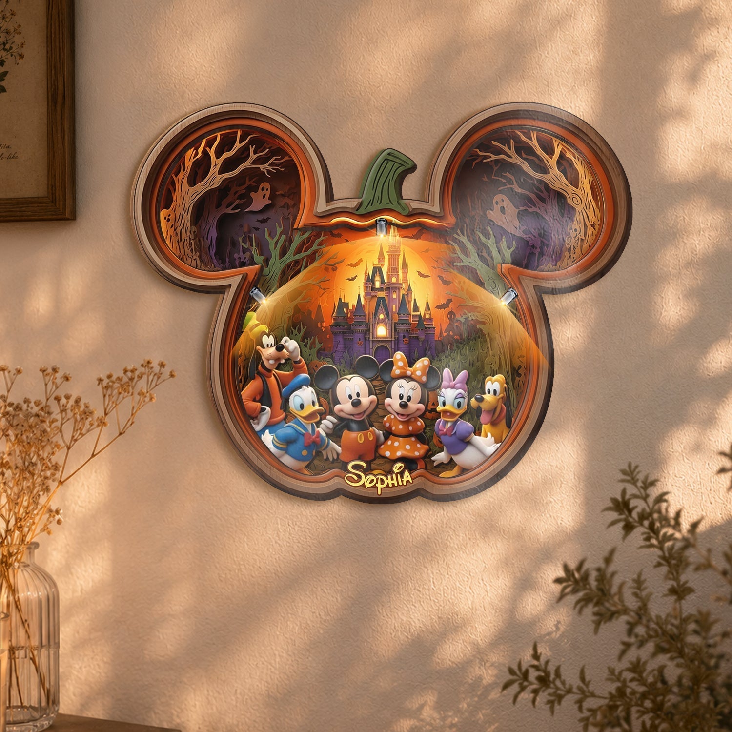 Personalized Mickey Mouse Wooden Light Shadow Box for Halloween Wooden Light Shadow Box GradoCreations