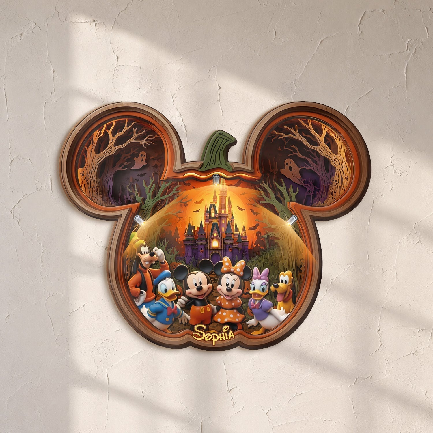 Personalized Mickey Mouse Wooden Light Shadow Box for Halloween Wooden Light Shadow Box GradoCreations