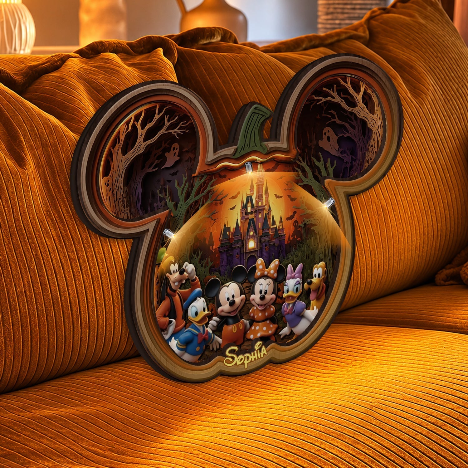Personalized Mickey Mouse Wooden Light Shadow Box for Halloween Wooden Light Shadow Box GradoCreations