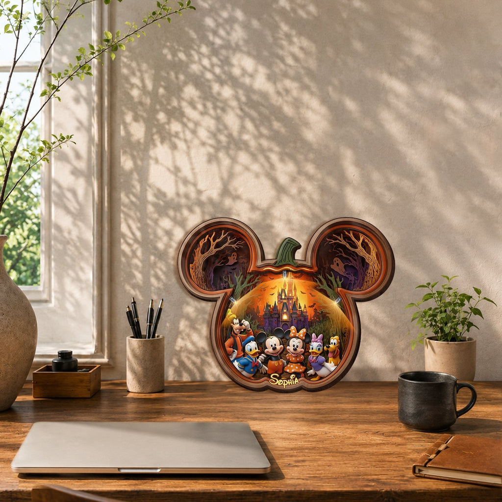 Personalized Mickey Mouse Wooden Light Shadow Box for Halloween Wooden Light Shadow Box GradoCreations
