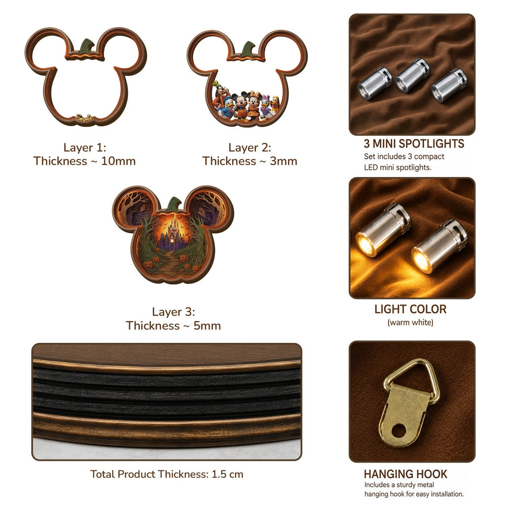Personalized Mickey Mouse Wooden Light Shadow Box for Halloween Wooden Light Shadow Box GradoCreations