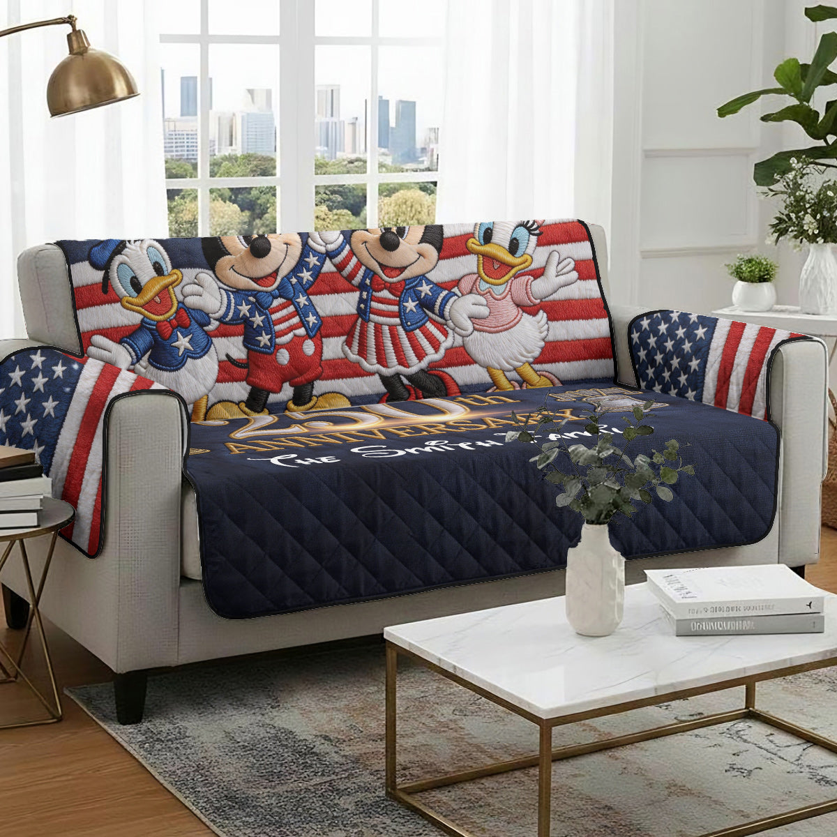 Personalized Quilted Sofa Cover 250th Anniversary USA Gift for Family Quited Sofa Cover GradoCreations