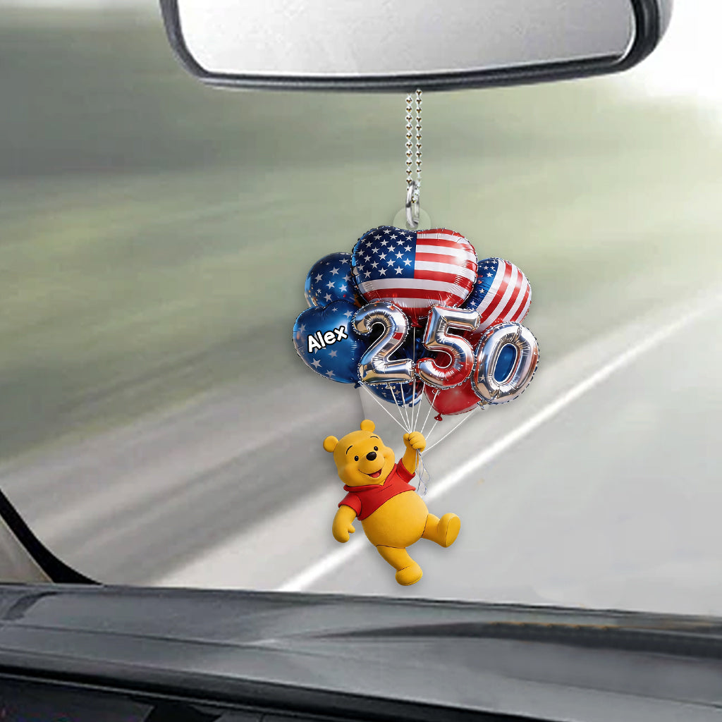 Personalized Yellow Bear Car Ornament with Balloons for Kids Car Ornament GradoCreations