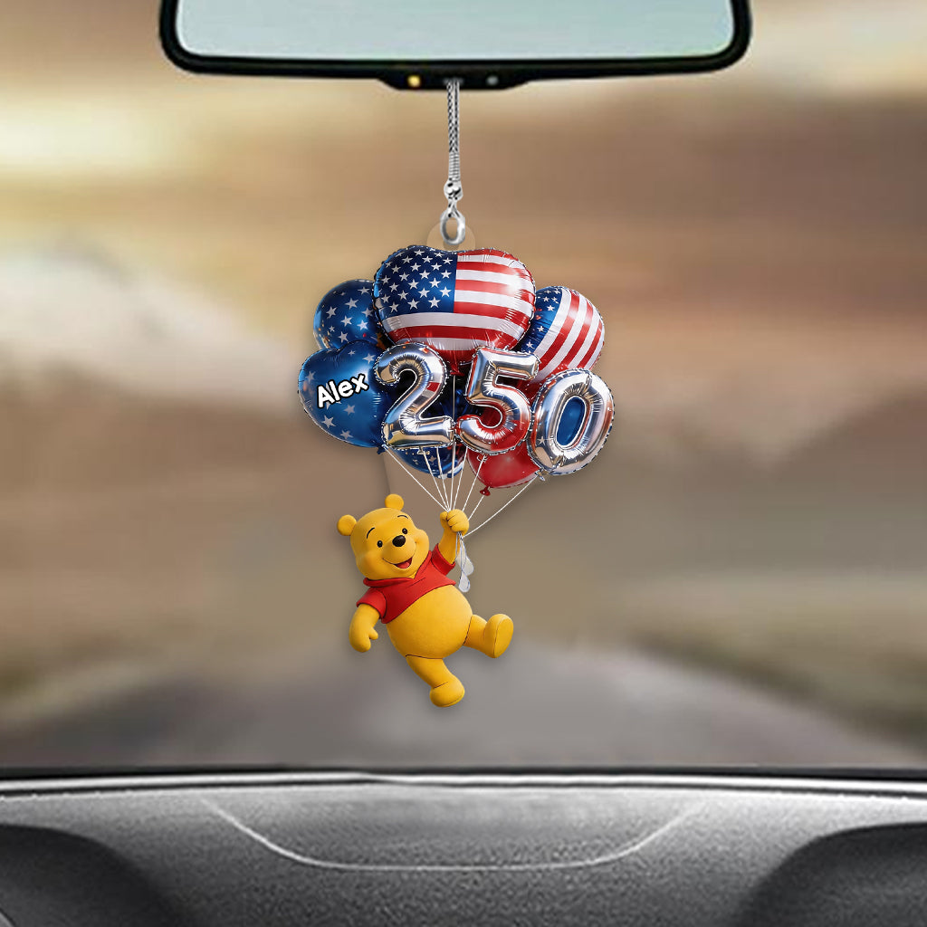 Personalized Yellow Bear Car Ornament with Balloons for Kids Car Ornament GradoCreations