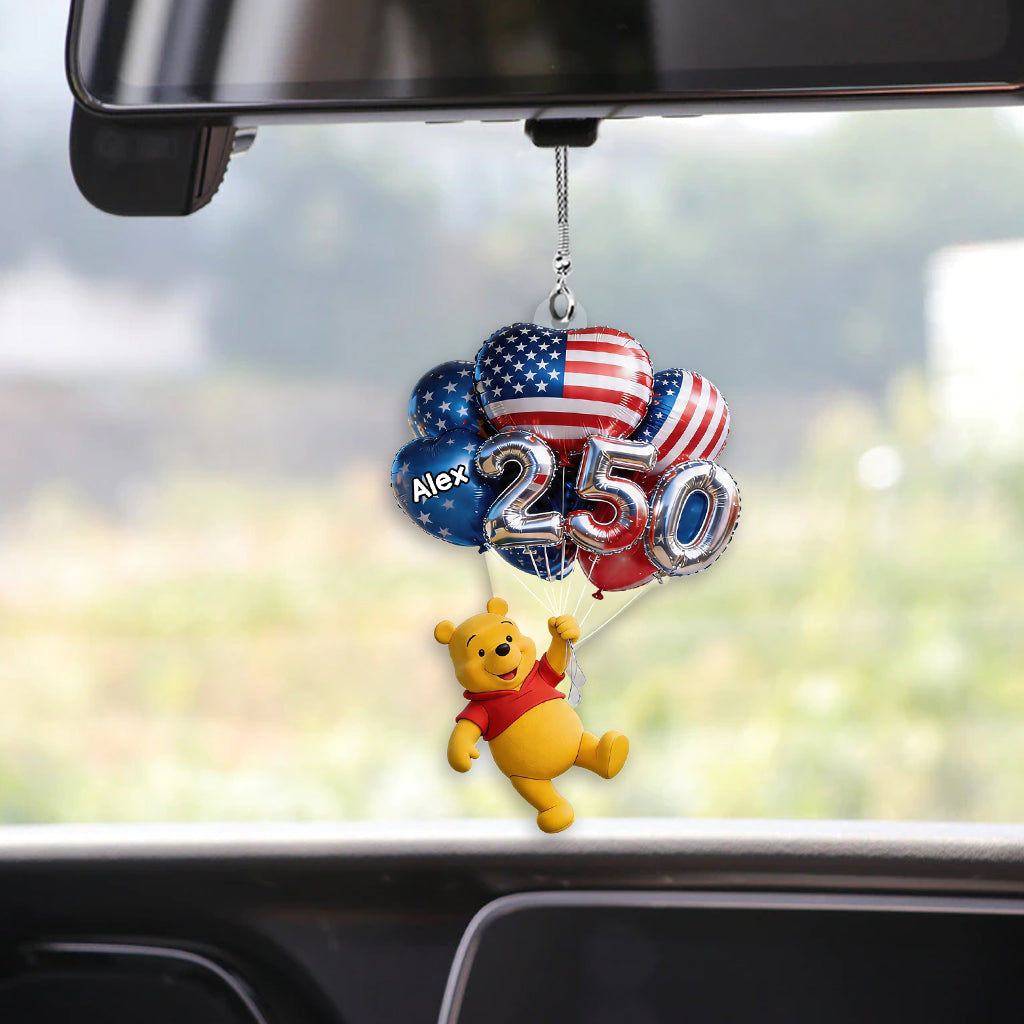 Personalized Yellow Bear Car Ornament with Balloons for Kids Car Ornament GradoCreations