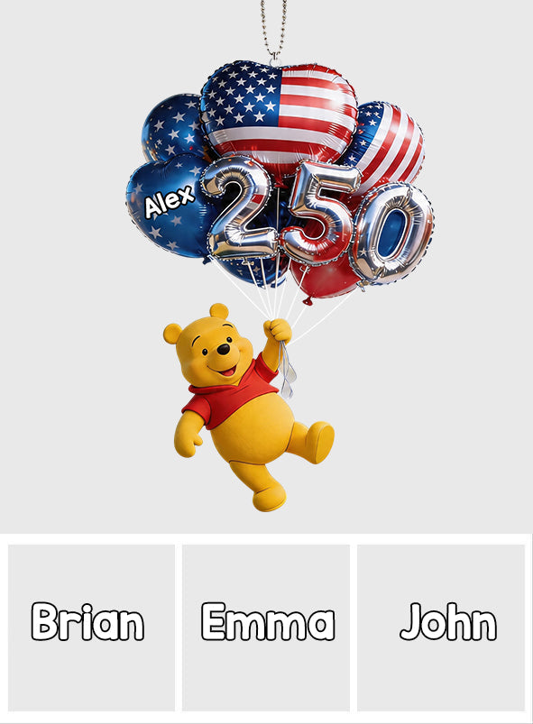 Personalized Yellow Bear Car Ornament with Balloons for Kids Car Ornament GradoCreations