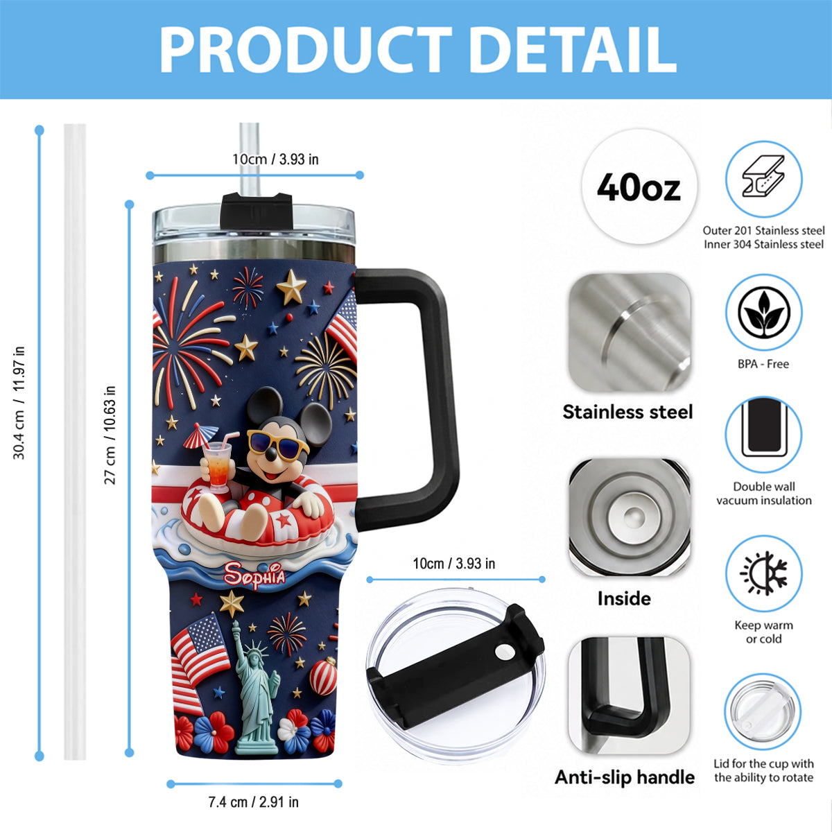 Personalized 250th Anniversary Mouse Tumbler with Plush Charm Gift Tumbler With Plush Charm GradoCreations
