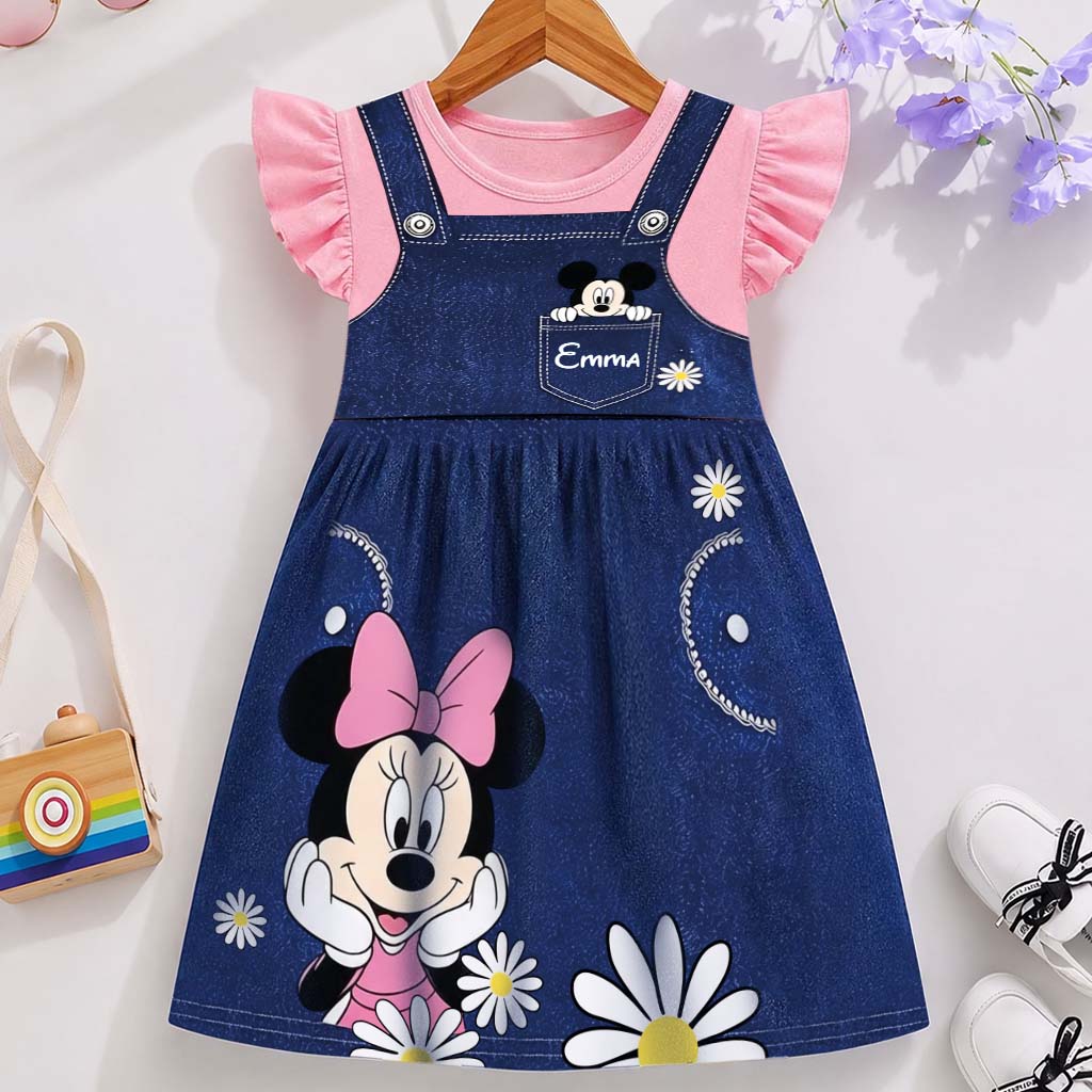 Personalized Ruffle Sleeve Dress with Mouse Print for Girls Kid Ruffle Sleeve Dress GradoCreations