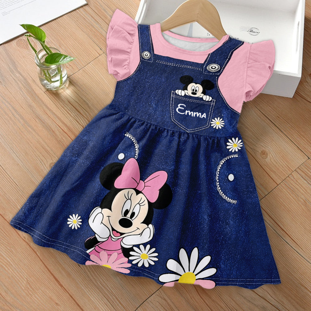 Personalized Ruffle Sleeve Dress with Mouse Print for Girls Kid Ruffle Sleeve Dress GradoCreations