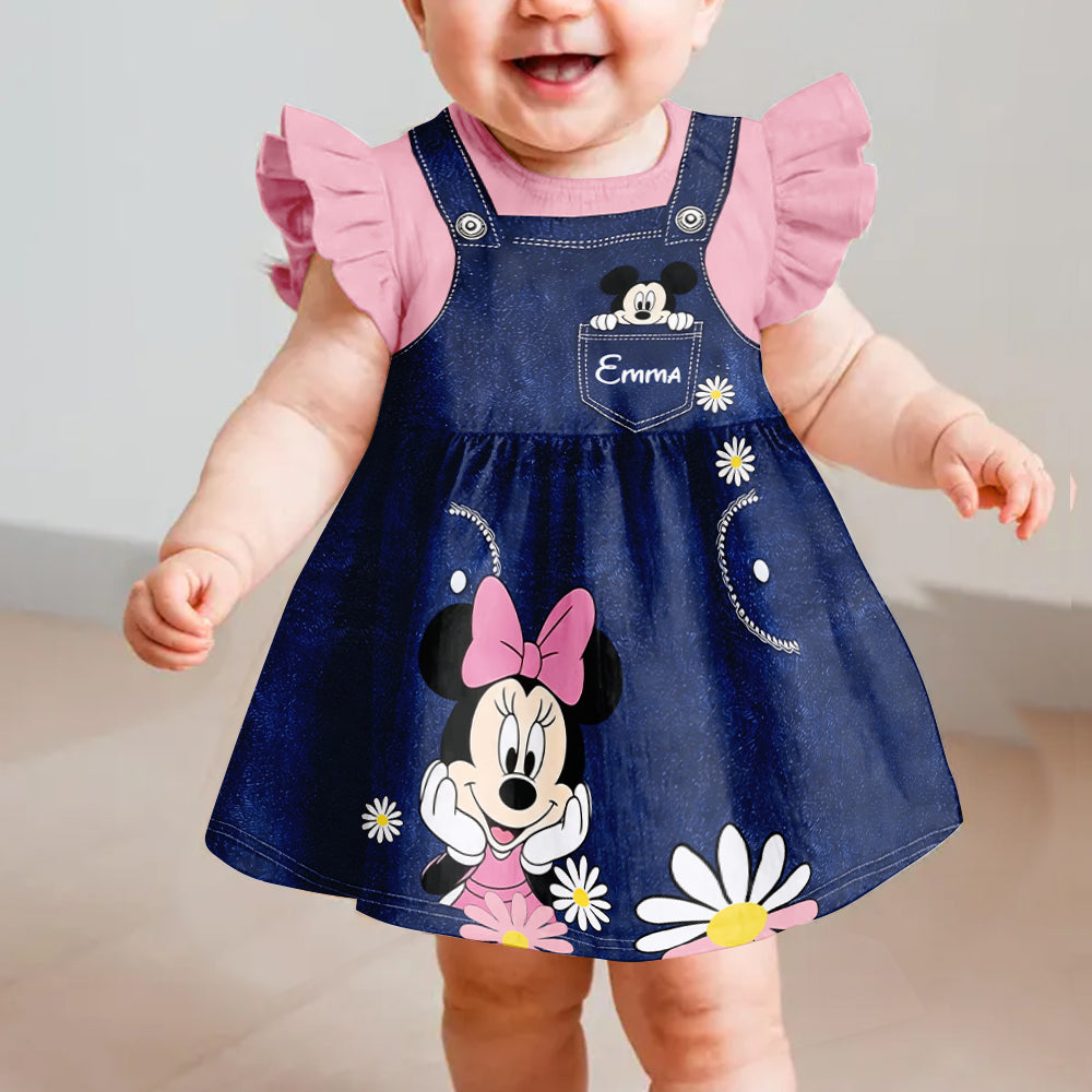 Personalized Ruffle Sleeve Dress with Mouse Print for Girls Kid Ruffle Sleeve Dress GradoCreations