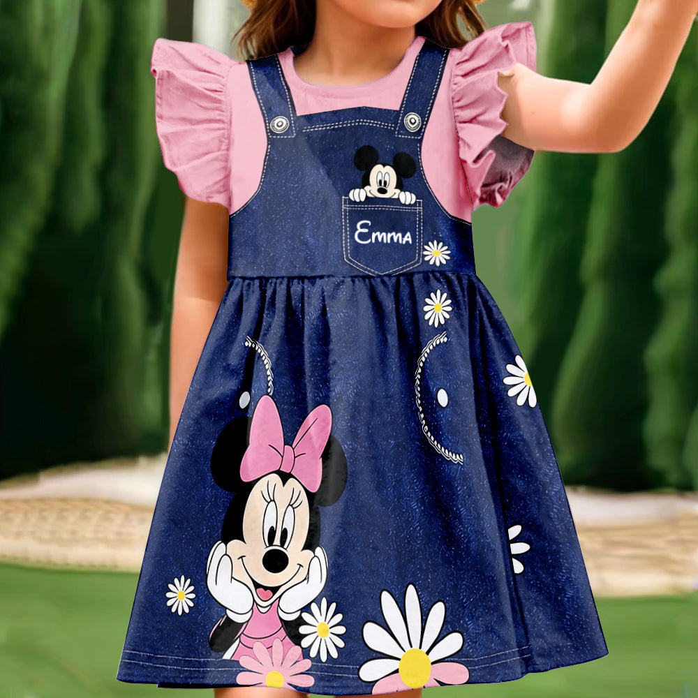 Personalized Ruffle Sleeve Dress with Mouse Print for Girls Kid Ruffle Sleeve Dress GradoCreations