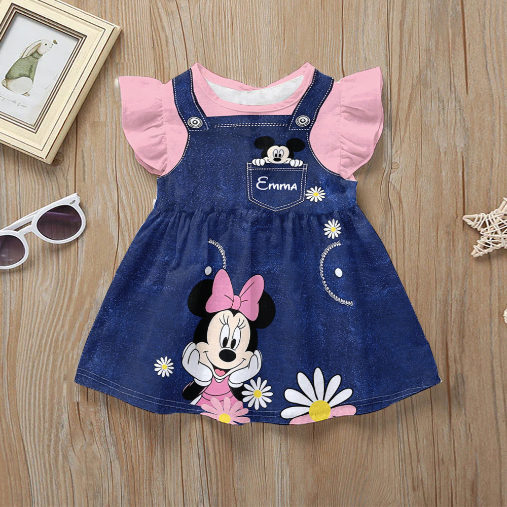Personalized Ruffle Sleeve Dress with Mouse Print for Girls Kid Ruffle Sleeve Dress GradoCreations