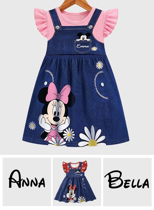 Personalized Ruffle Sleeve Dress with Mouse Print for Girls Kid Ruffle Sleeve Dress GradoCreations