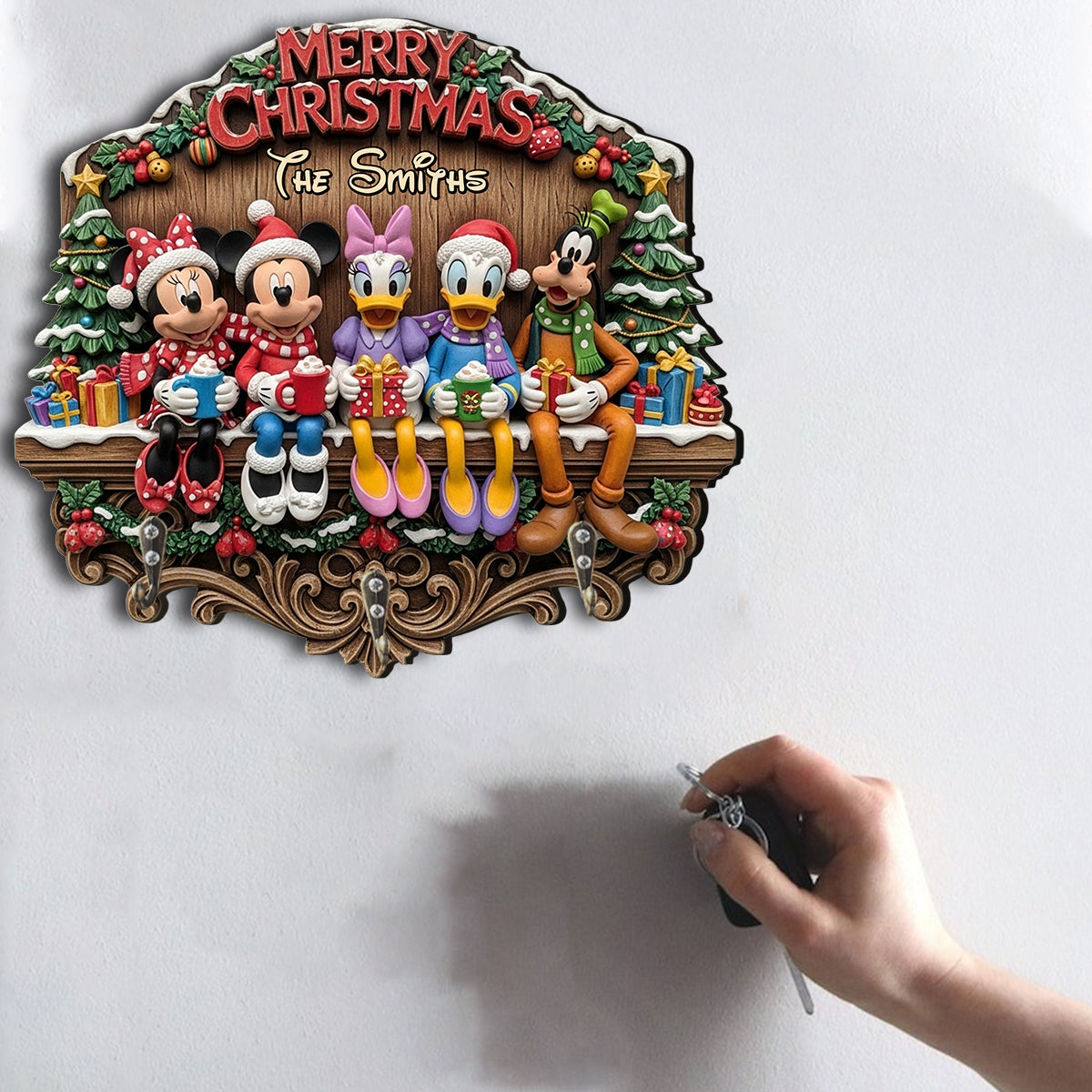 Personalized Merry Christmas Mouse Key Rack Custom Shape Gift Custom Shaped Key Rack GradoCreations