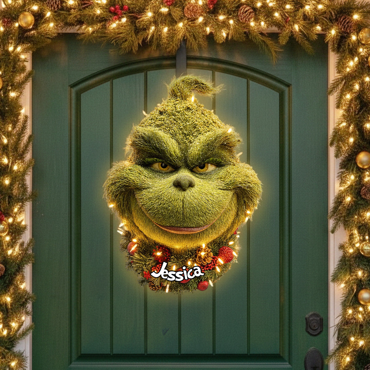 Personalized Grinchmas Wreath LED Light Acrylic Sign for Christmas LED Light Acrylic Sign GradoCreations