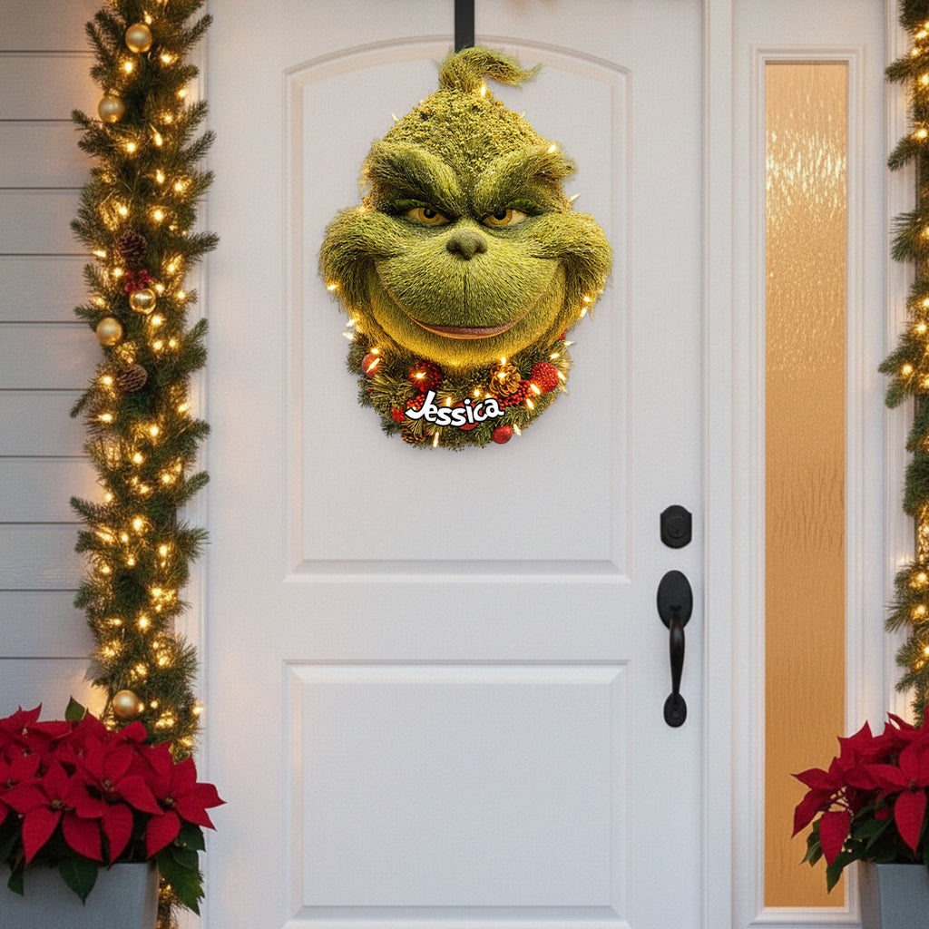 Personalized Grinchmas Wreath LED Light Acrylic Sign for Christmas LED Light Acrylic Sign GradoCreations