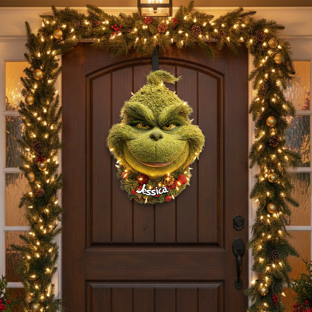 Personalized Grinchmas Wreath LED Light Acrylic Sign for Christmas LED Light Acrylic Sign GradoCreations