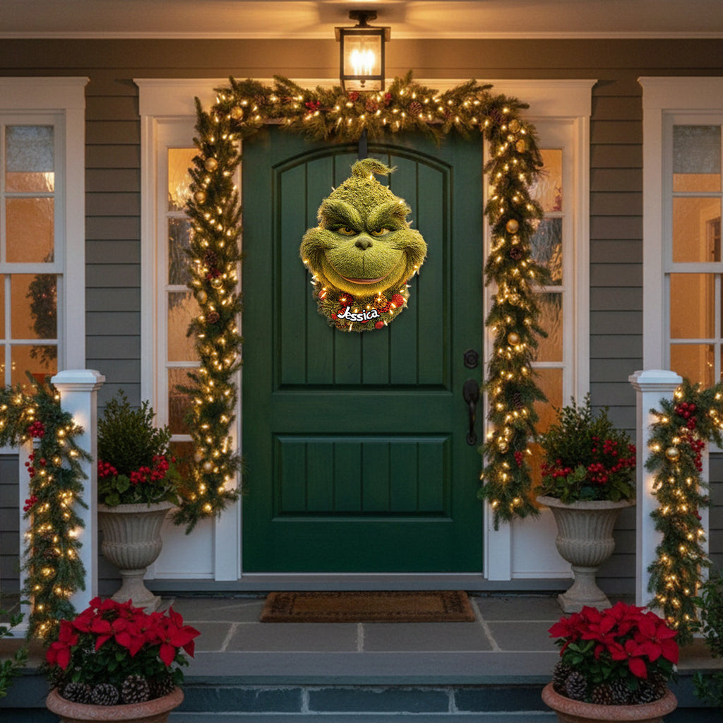 Personalized Grinchmas Wreath LED Light Acrylic Sign for Christmas LED Light Acrylic Sign GradoCreations