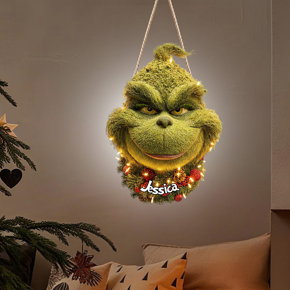 Personalized Grinchmas Wreath LED Light Acrylic Sign for Christmas LED Light Acrylic Sign GradoCreations