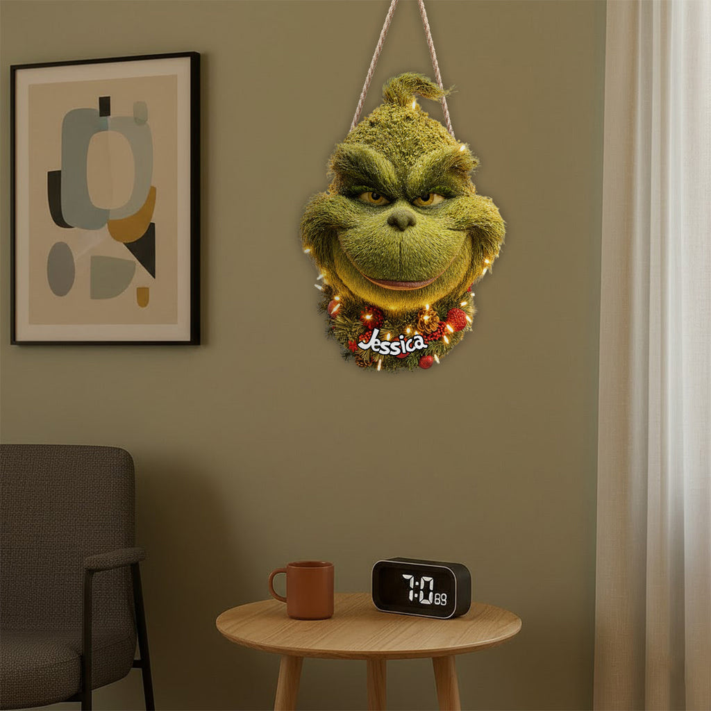 Personalized Grinchmas Wreath LED Light Acrylic Sign for Christmas LED Light Acrylic Sign GradoCreations