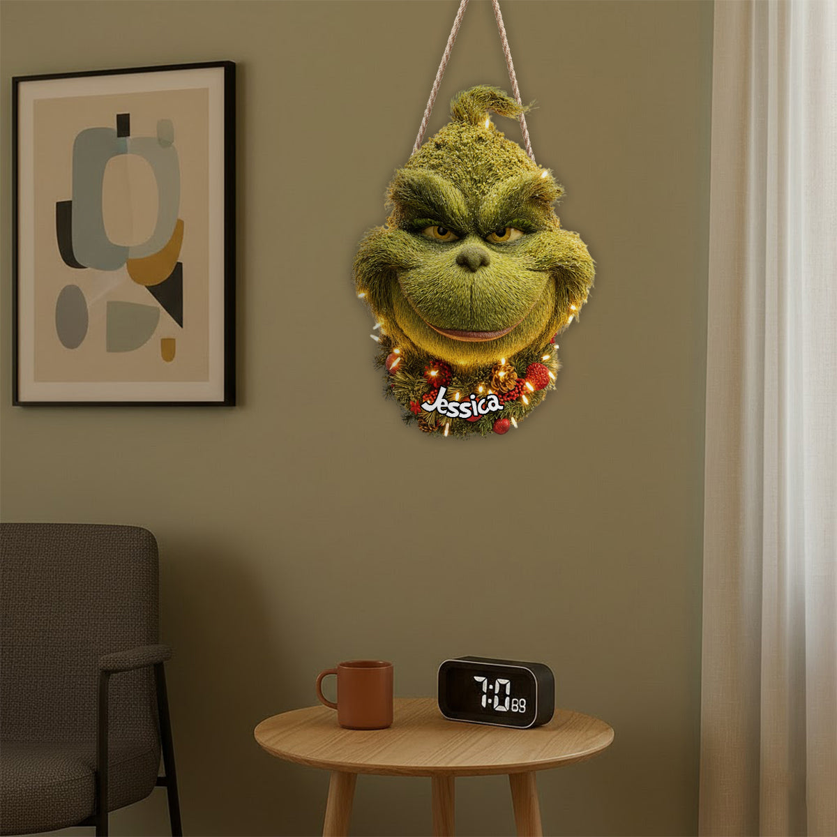 Personalized Grinchmas Wreath LED Light Acrylic Sign for Christmas LED Light Acrylic Sign GradoCreations