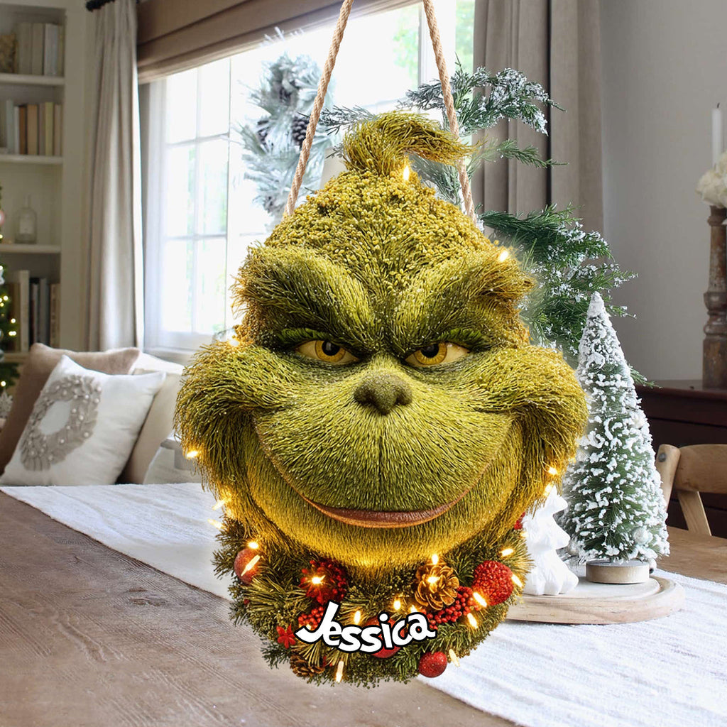 Personalized Grinchmas Wreath LED Light Acrylic Sign for Christmas LED Light Acrylic Sign GradoCreations