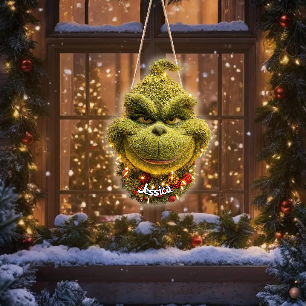 Personalized Grinchmas Wreath LED Light Acrylic Sign for Christmas LED Light Acrylic Sign GradoCreations