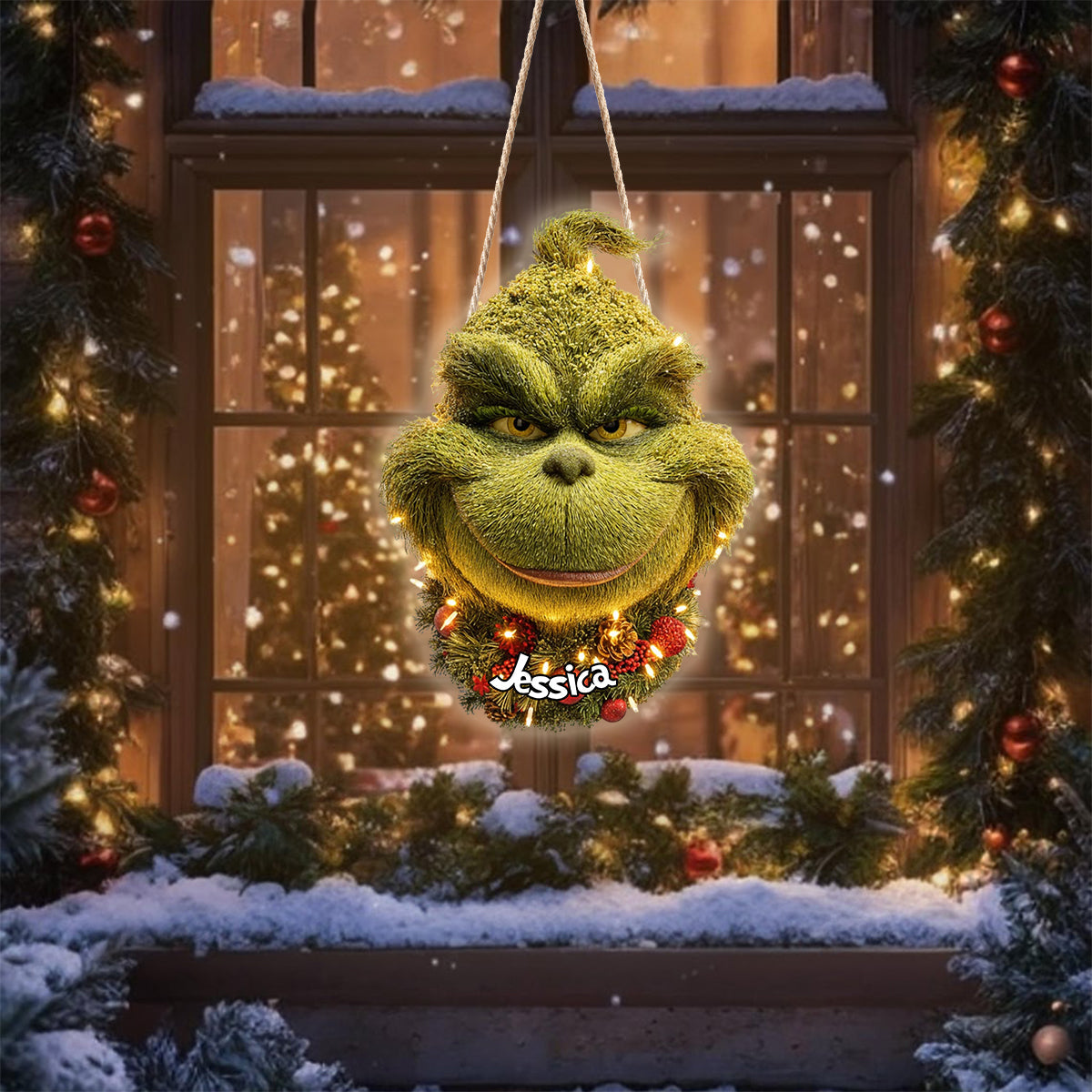 Personalized Grinchmas Wreath LED Light Acrylic Sign for Christmas LED Light Acrylic Sign GradoCreations