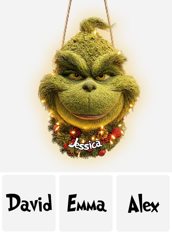 Personalized Grinchmas Wreath LED Light Acrylic Sign for Christmas LED Light Acrylic Sign GradoCreations