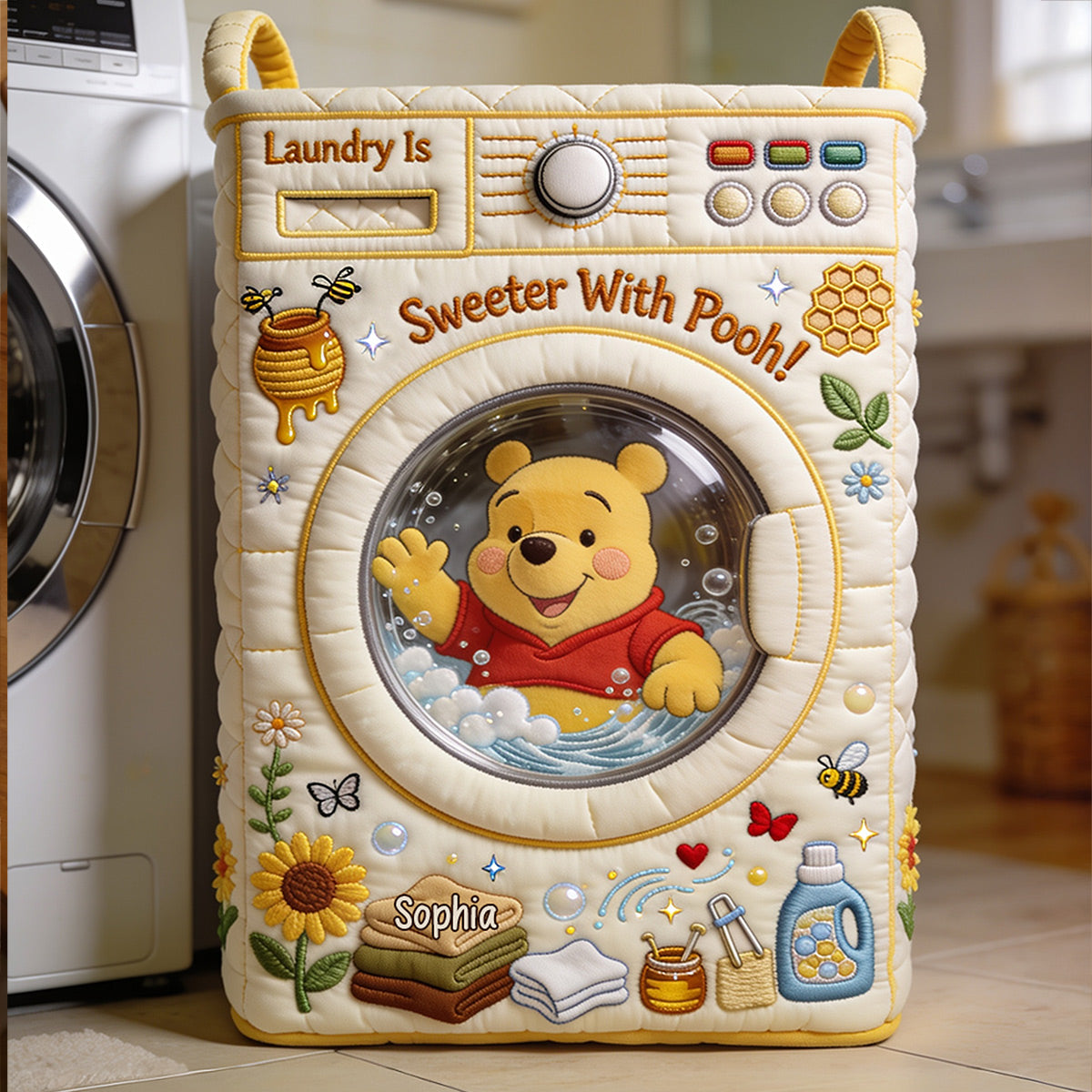 Personalized Yellow Bear Laundry Basket Custom Name Storage for Kids Laundry Basket GradoCreations
